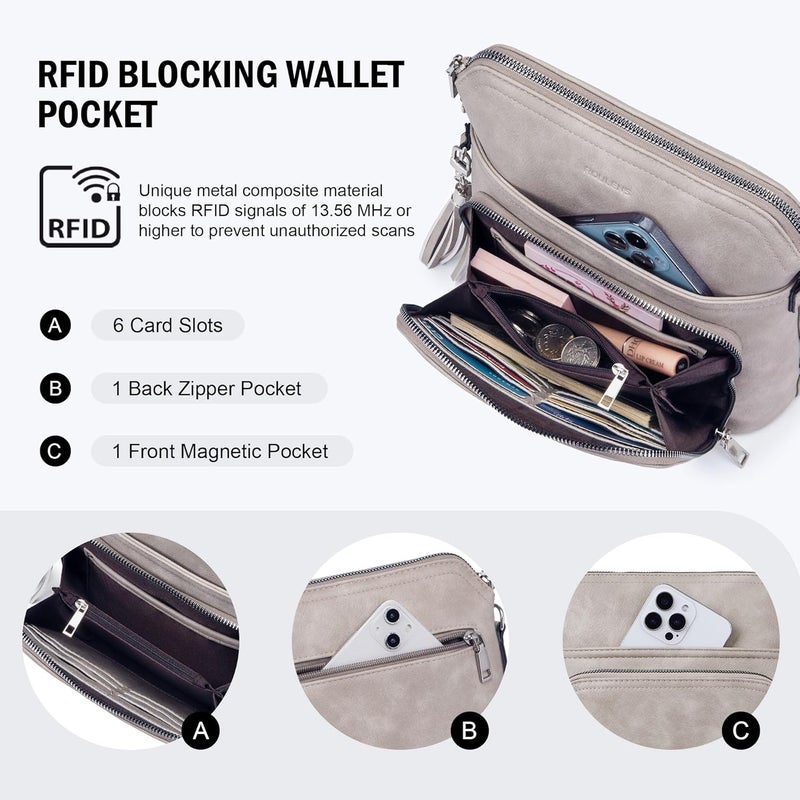 Roulens Crossbody Purse for Women Vegan Leather Medium Crossbody Wallet Bag for Travel Women Shoulder Handbags with Tassel - Image 3